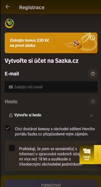 SazkaBet registrace z mobilu